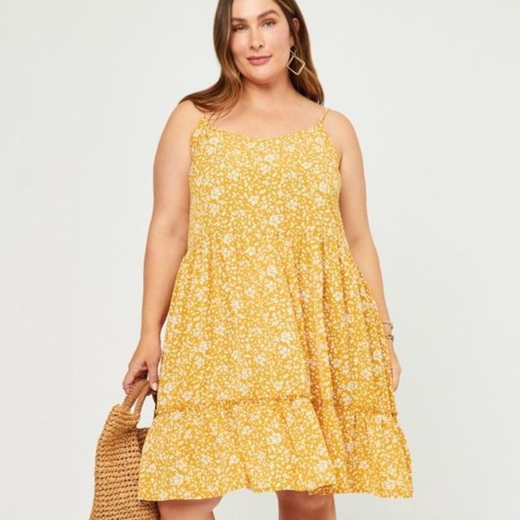 Hayden Dresses & Skirts - Hayden Plus Size Mustard Plus Floral Ruffle Tiered Sleeveless Dress 1X - 3X